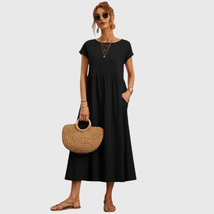 Bequemes, lockeres Damen Sommerkleid mit Rundhals und Kurzarm, ideal für Alltag.