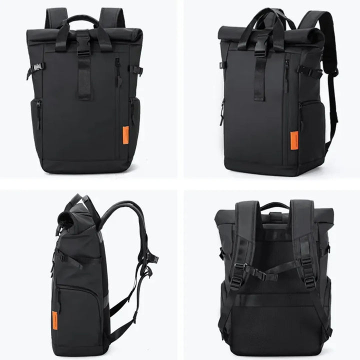 Moderner grauer Roll-up Daypack, erweiterbar und vielseitig, ideal für Studenten und Büro-Pendler.