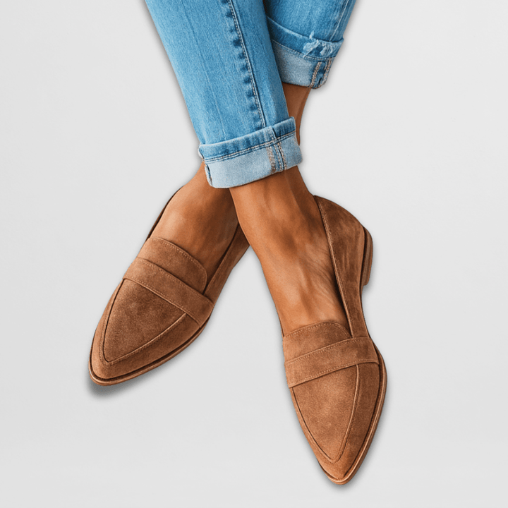 Damen Loafer Slipper mit spitzer Zehe, flach & elegant. Perfekt als Freizeitschuhe oder für das Büro. Komfortabel.