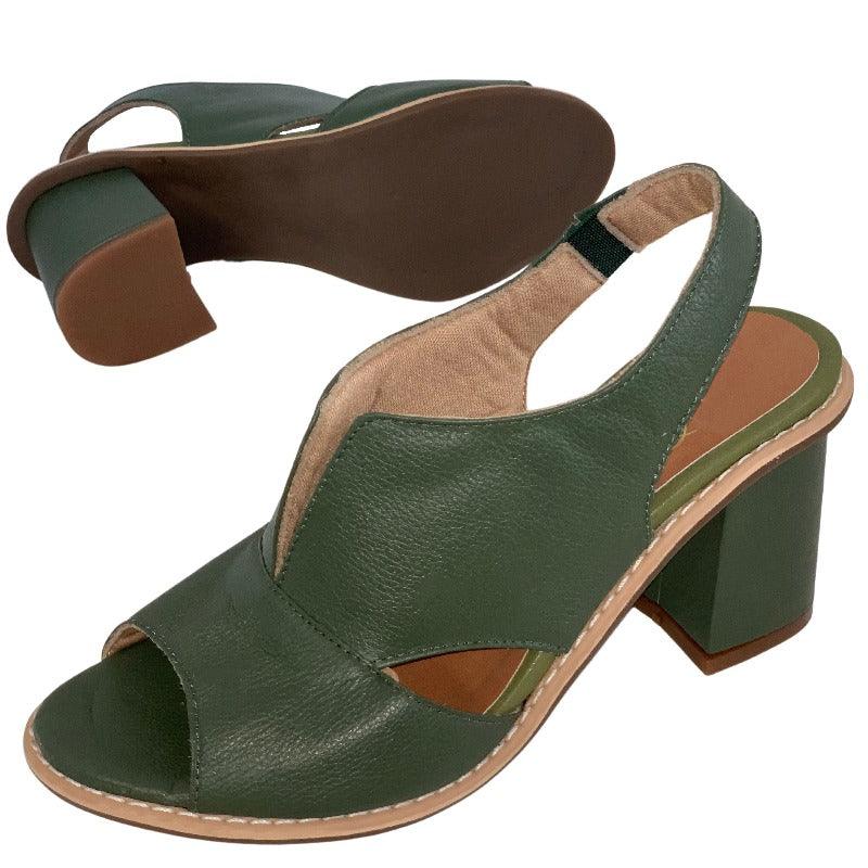 Moderne Damen Ledersandalen Selina mit Fußbett, Schnalle & bequemem, stabilem Absatz.