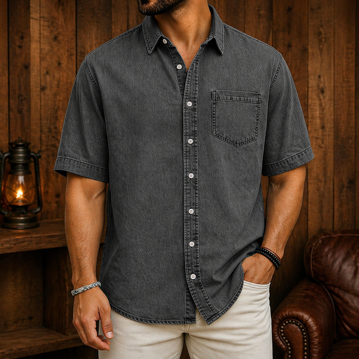 Herren Kurzarmhemd im Relaxed Fit. Lässiges Freizeithemd mit Knopfleiste in Grau, Blau, Grün oder Khaki.