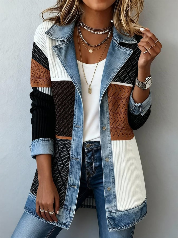 Eleganter Langarm Damen Blazer im Kontrast-Look, perfekt für Frühling & Sommer.