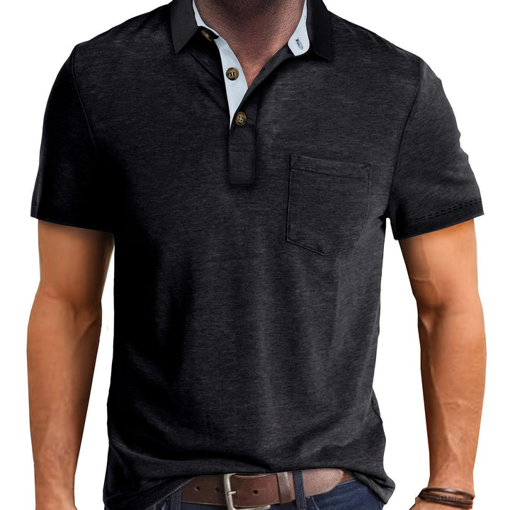 Elegantes Kurzarm Poloshirt für Herren. Modernes Design, Brusttasche und Kontrastkragen. Büro & Freizeit.