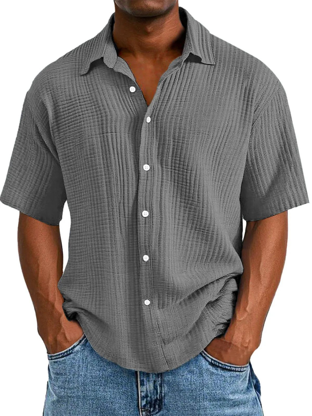 Elegantes Herren Sommerhemd mit Knopfleiste und Reverskragen, bequeme normale Passform.