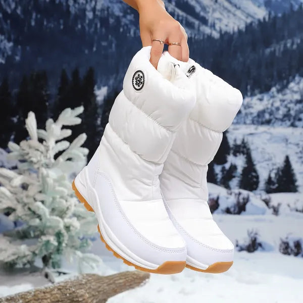 Rutschfeste Damen Schneestiefel; gefütterte Winterstiefel mit Reißverschluss bieten Kälteschutz.