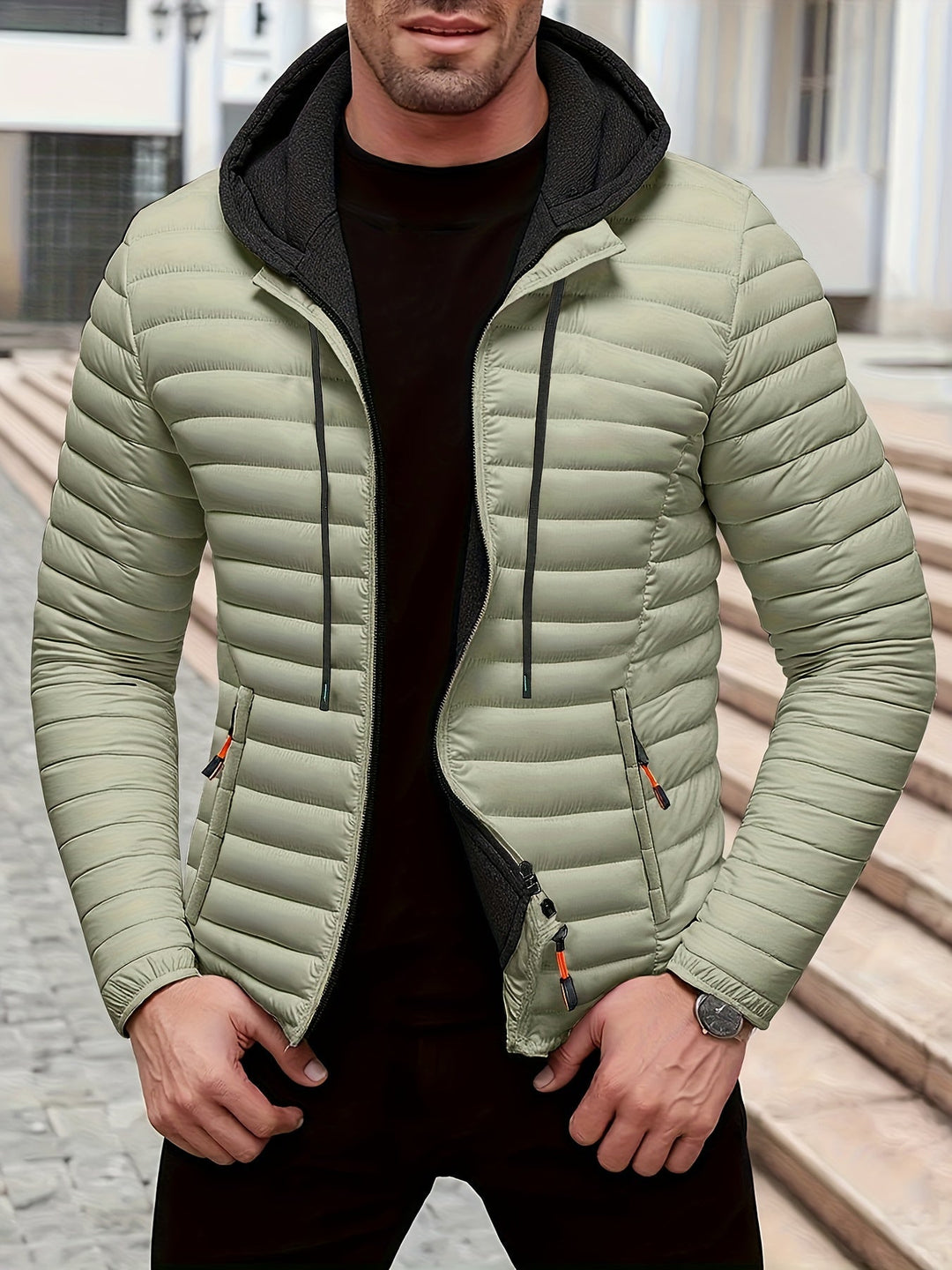 Komfortable Herren Winter-Kapuzenjacke, Steppoptik, optimal für kalte Tage, auch in großen Größen verfügbar.