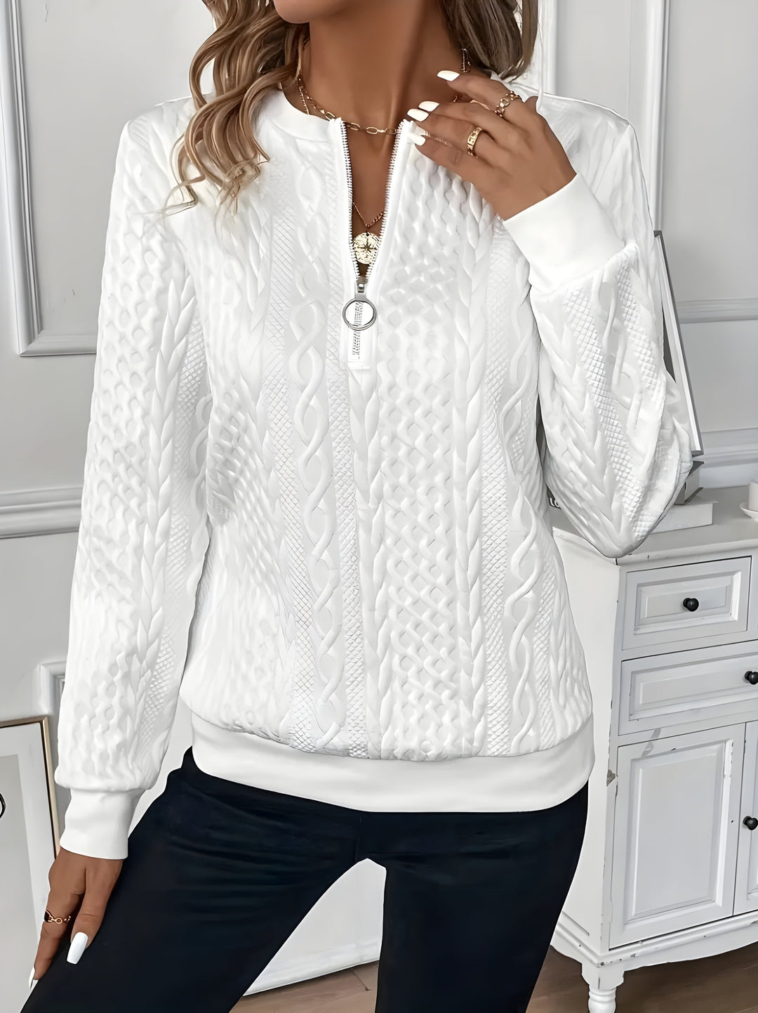 Damen Half-Zip Pullover, langärmlig, bequem für Freizeit & Alltag, stilvoll & vielseitig.