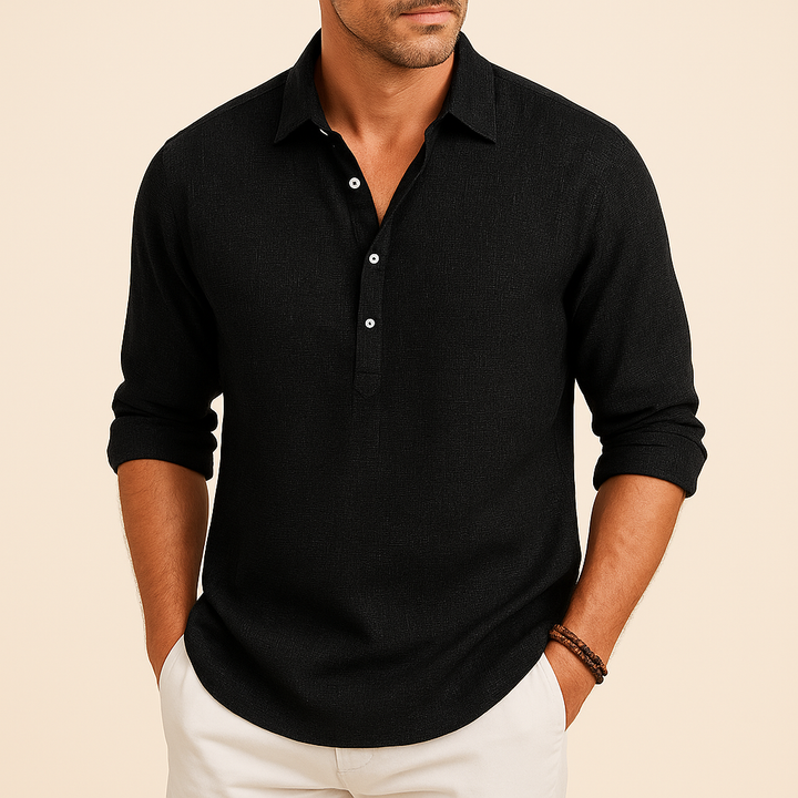 Elegantes, klassisches Herren Henley Poloshirt, langärmlig, in vielseitiger Farbe für diverse Anlässe.
