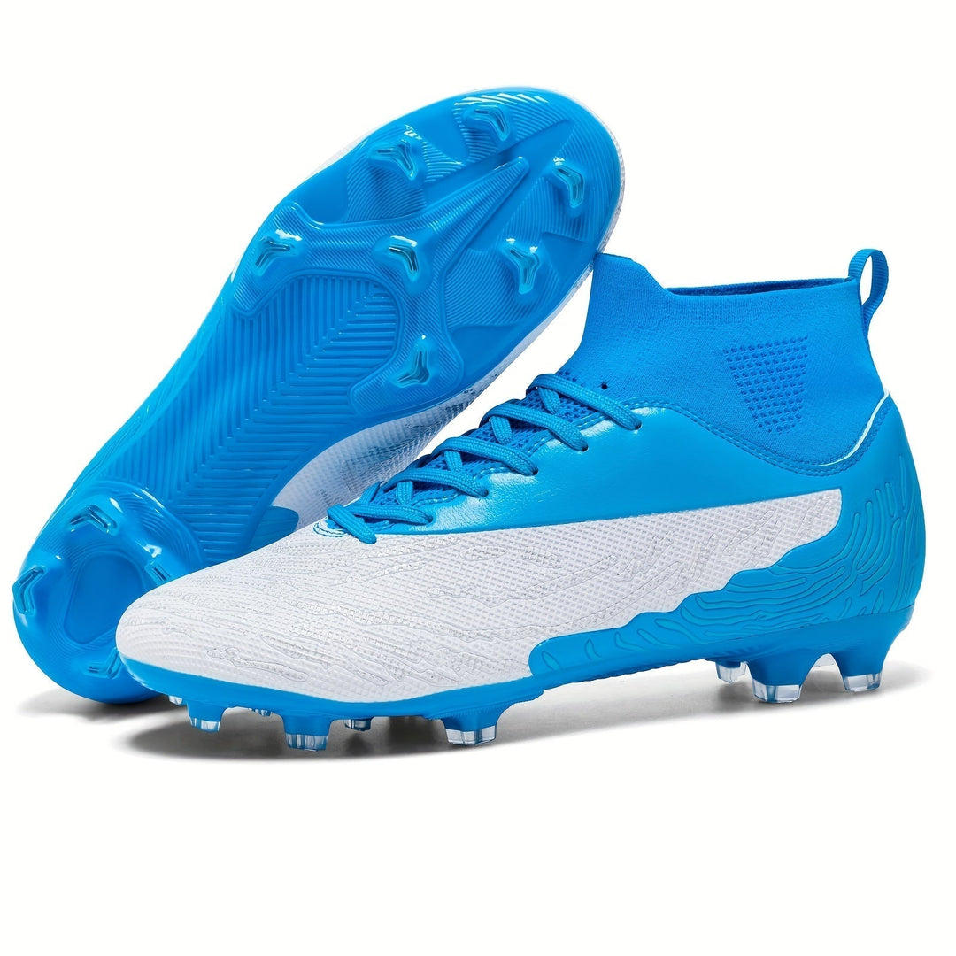 Ergonomische Unisex Stollenschuhe, türkis, für ermüdungsfreies Fußballspiel, hoher Tragekomfort.
