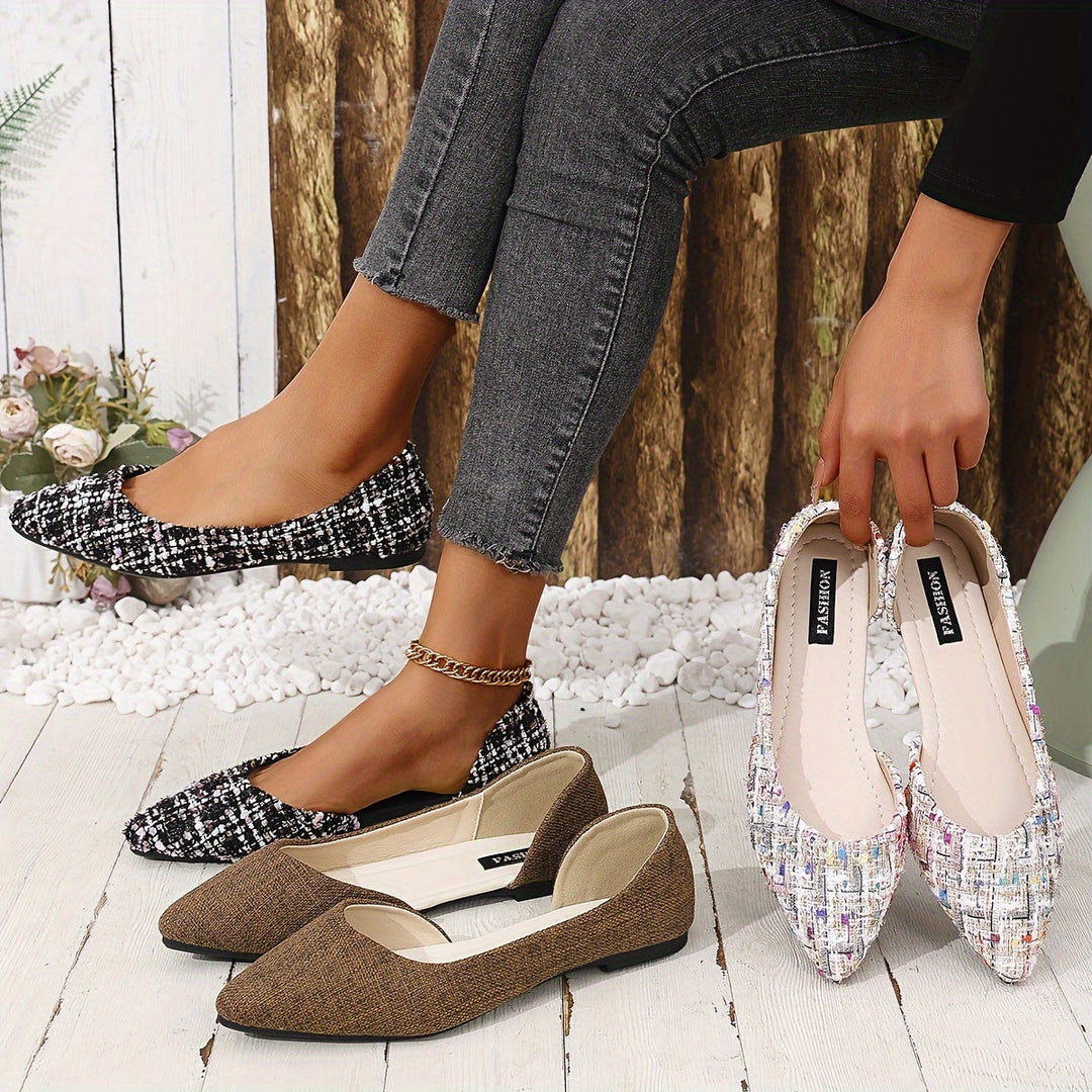 Elegante Damen Ballerinas mit spitzer Zehe, klassische Flats für Büro & Alltag. Ideal für Frühling & Sommer.