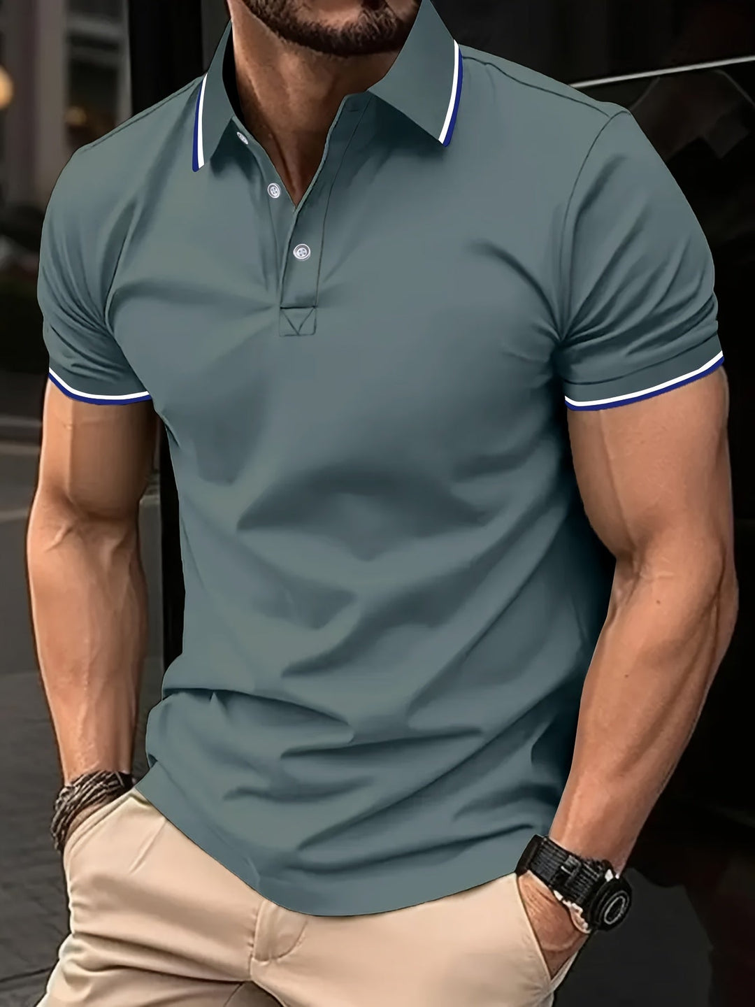 Herren Kurzarm-Polohemd in klassischem Stil für Freizeit und Business Casual.