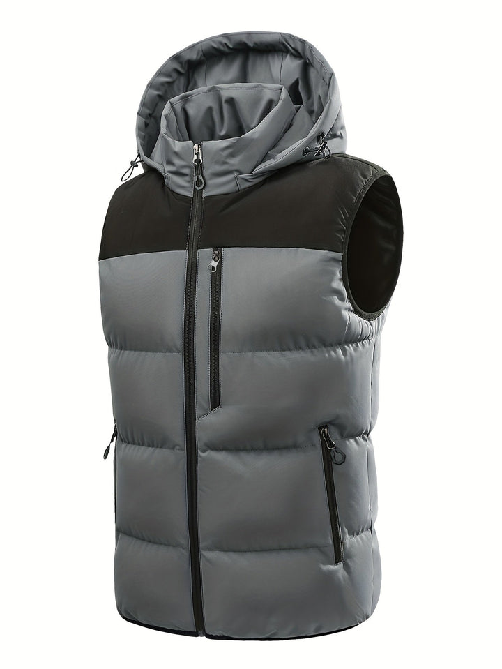 Gesteppte Herren Kapuzenweste in zweifarbigem Design. Vielseitig einsetzbar für Freizeit und Outdoor.