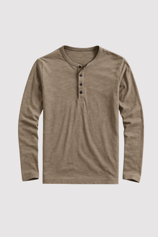 Herren Henley Langarmshirt aus weicher, atmungsaktiver Baumwolle. Perfekt für Freizeit & Alltag.