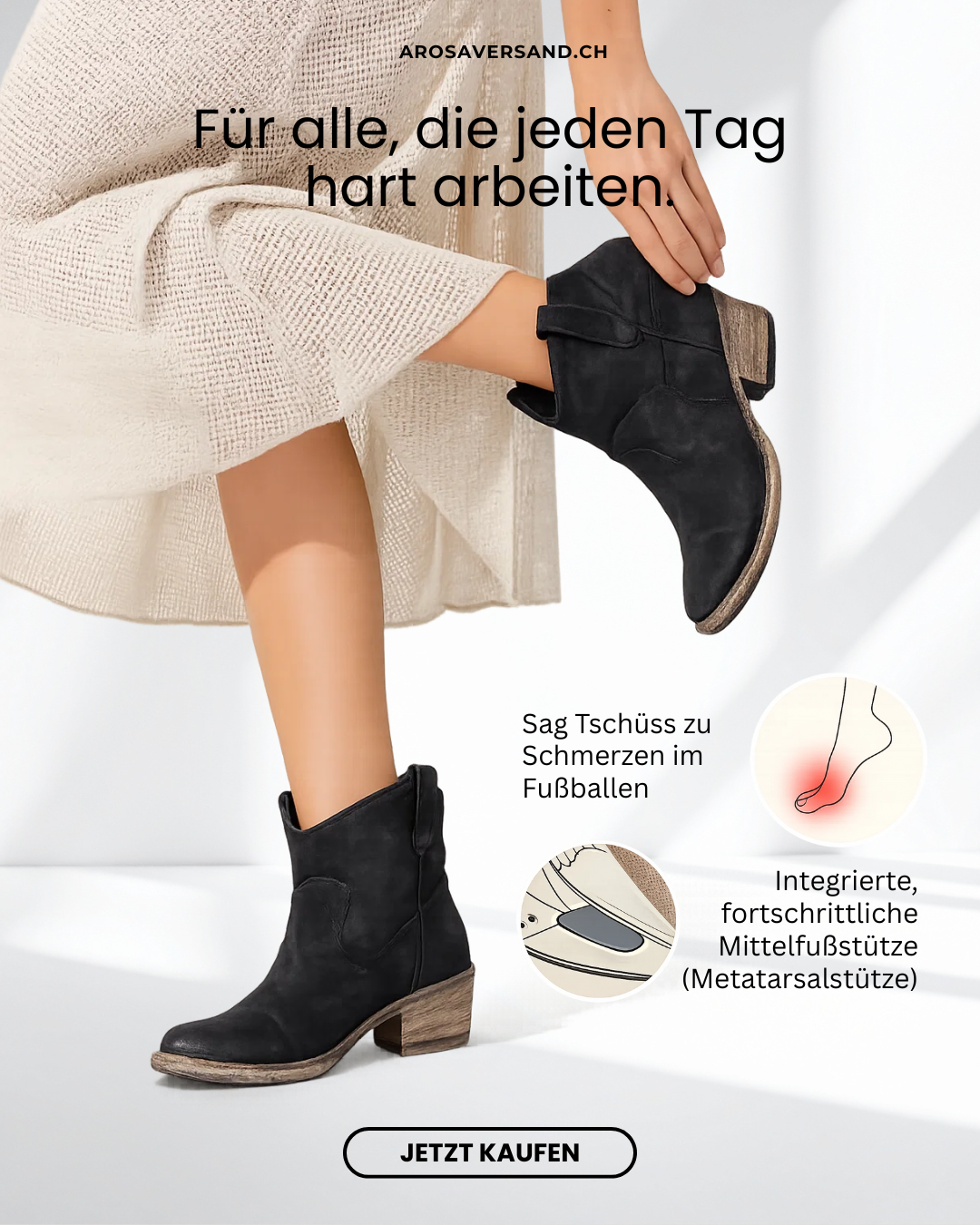 Damen Stiefeletten kombiniert mit Outfit; elegante & bequeme Damenschuhe, ideal für Büro & Freizeit.