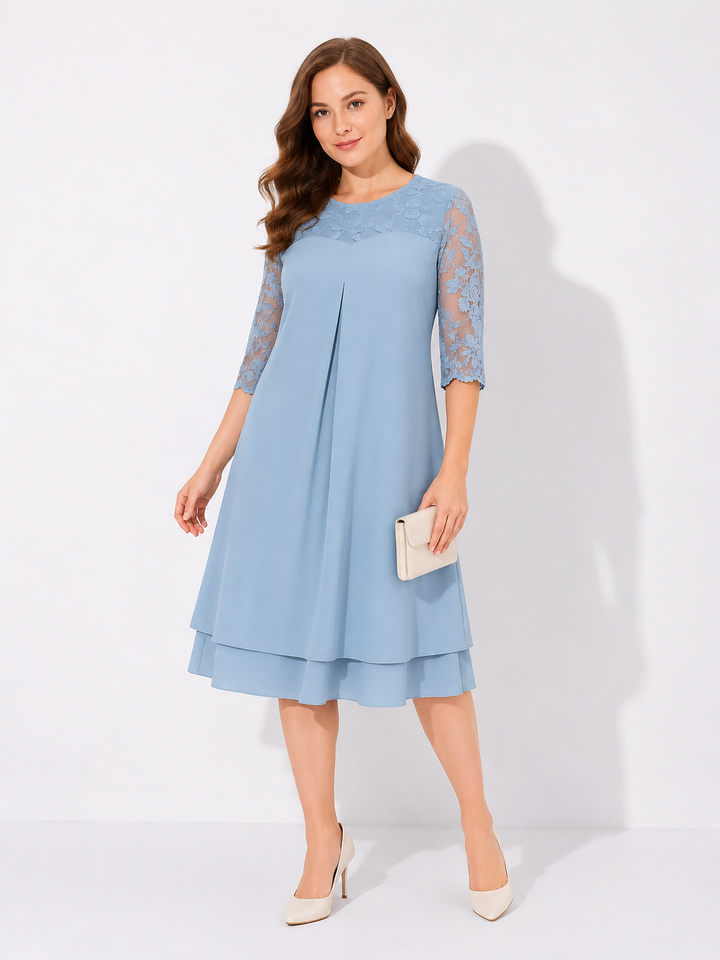 Modisches Damen A-Linien-Kleid, knielang, Halbarm. Ideal als festliches Kleid oder bequemes Sommerkleid für Damen.