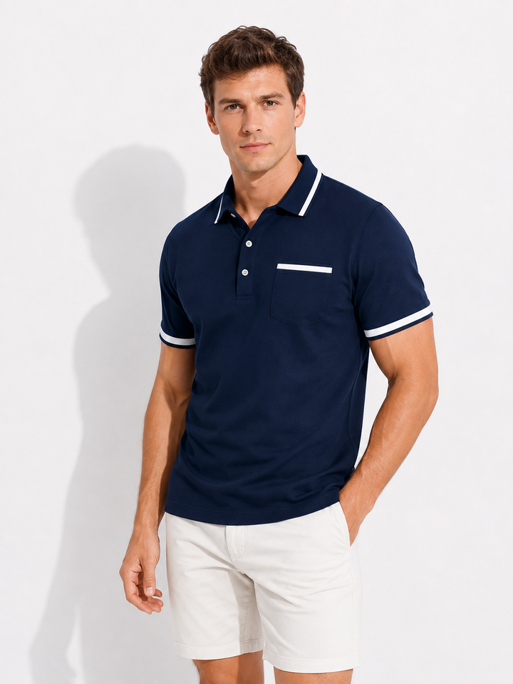 Klassisches Herren Poloshirt kurzarm mit Besatz. Vielseitig für Sommer, Büro, Freizeit. Stilvoll & pflegeleicht.