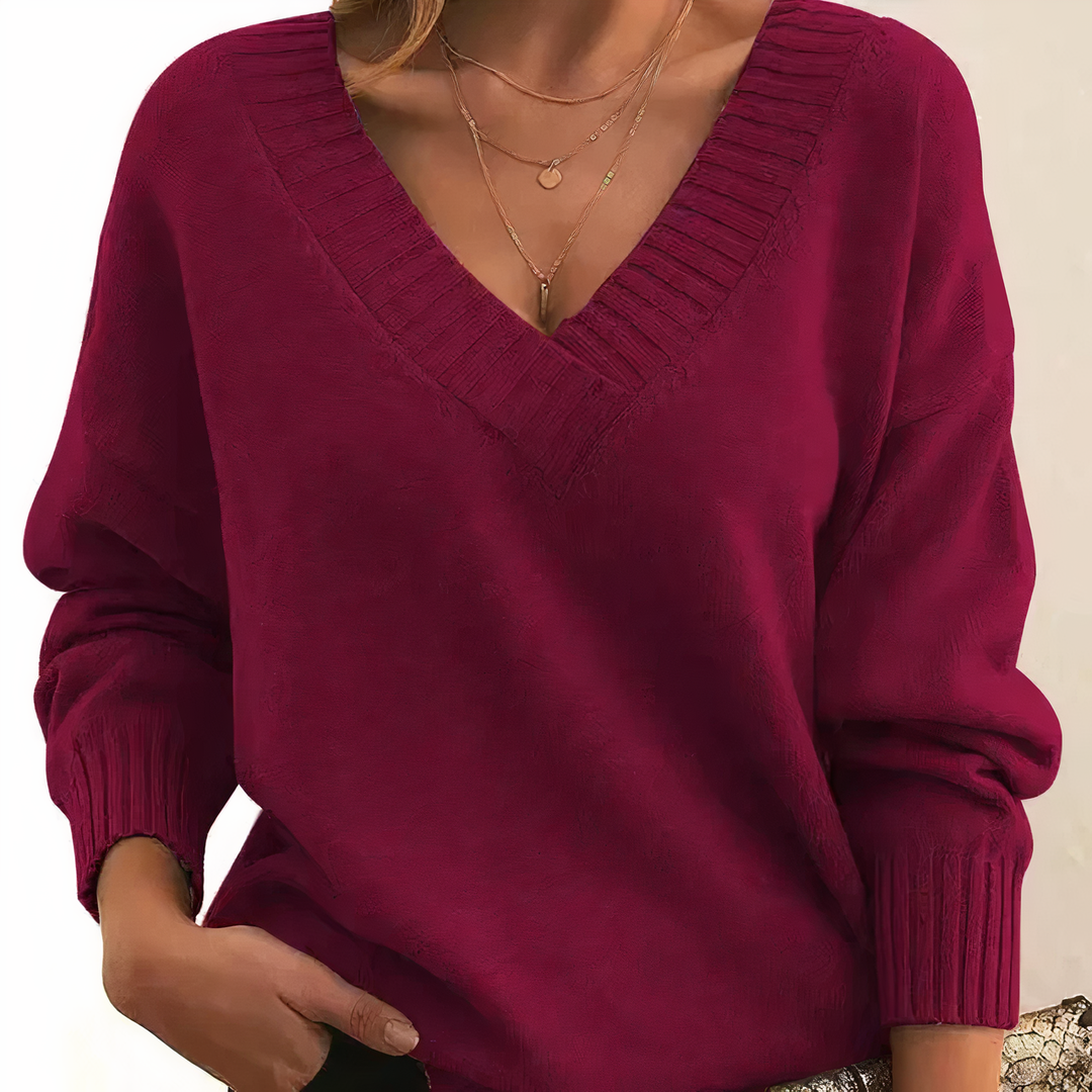 Weicher Kaschmir Damenpullover mit V-Ausschnitt, ideale Kleidung für kühle Herbst- und Wintertage.