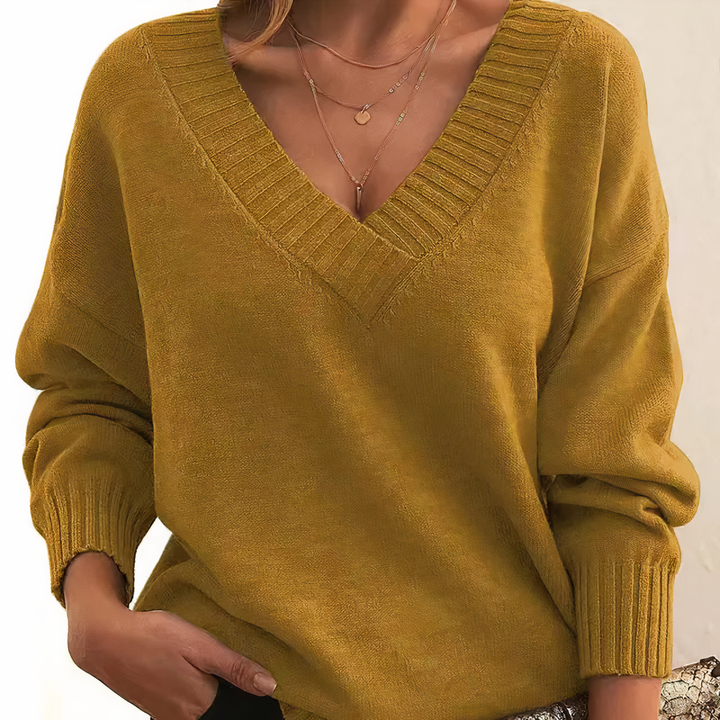 Zeitloser Damen Kaschmir Pullover mit V-Ausschnitt, bequemer und eleganter Basic-Look.