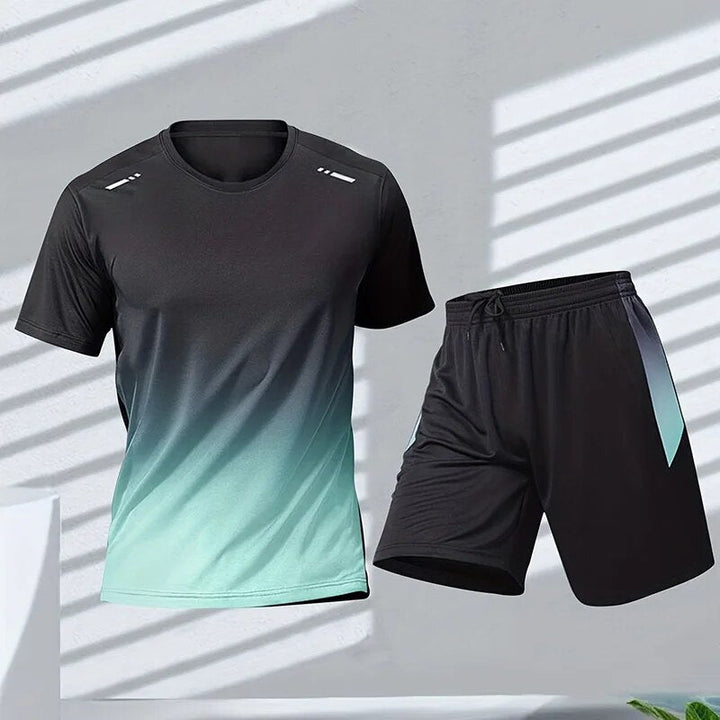 Sommer Herren Activewear Set für Workout & Freizeit: Slim Fit Kurzarmshirt & bequeme Sporthose, atmungsaktiv.