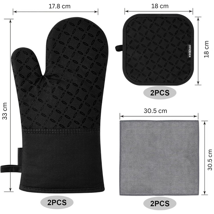 Essentielles 6-teiliges Küchenhelfer-Set: Ofenhandschuhe und Topflappen für jede Küche.