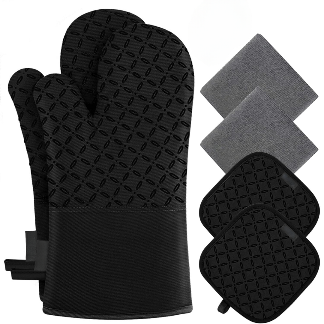 Vielseitiges 6er-Set Ofenhandschuhe & Topflappen. Hitzebeständig für Backofen & Grill.