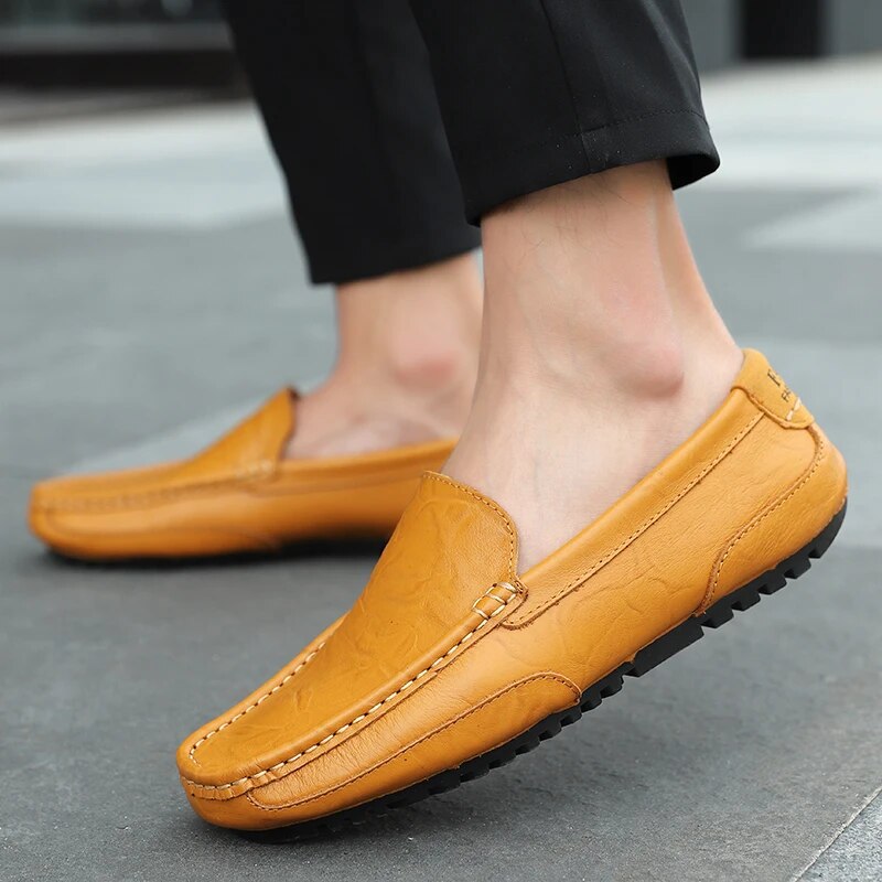 Hochwertige Herren Komfortschuhe Damiano, atmungsaktive Leder-Loafer für den Alltag.