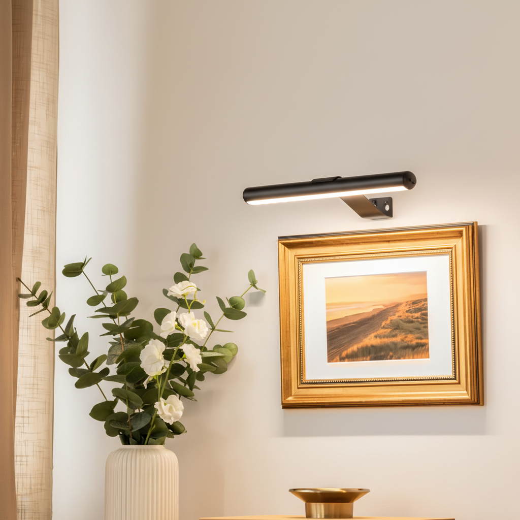 Elegante Design LED Wandlampe ArtBeam, kabellos, ideal als moderne Kunstbeleuchtung für Galerien und Bilder.