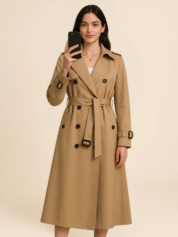 Klassischer Damen Trenchcoat, eleganter Übergangsjacke für Frühling & Herbst, Gürtel & Doppelreiher.