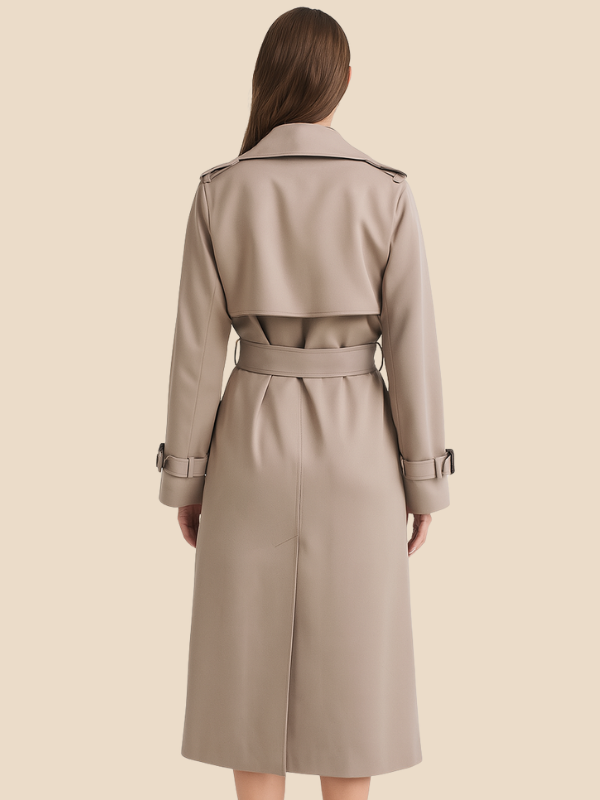 Damen Trenchcoat, klassisch, lang, doppelreiher, mit Gürtel, elegante Übergangsjacke, Business & Freizeit.