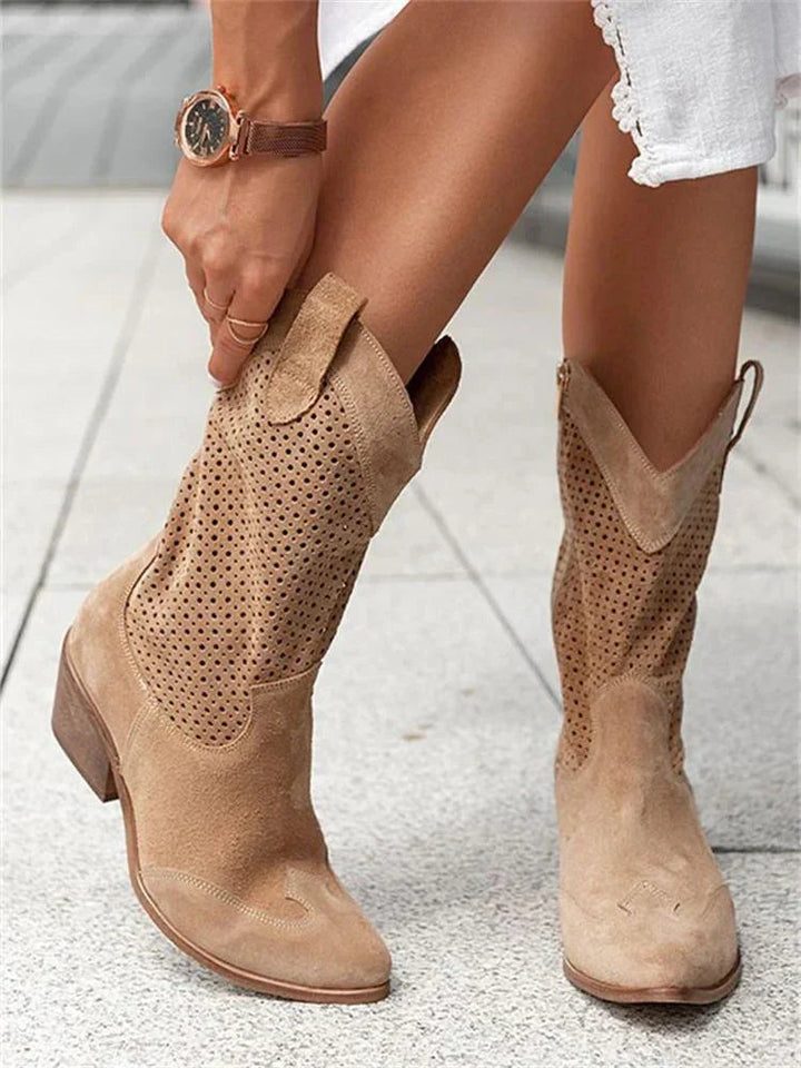 Stylische Damen Cowboy-Stiefel mit Reißverschluss, atmungsaktiv und komfortabel, perfekt für modische Outfits.