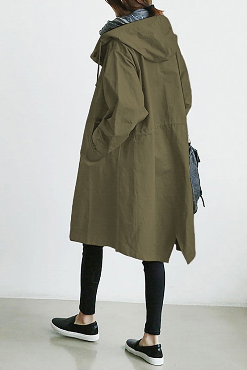 Moderner Damen Trenchcoat mit Kapuze und langen Ärmeln, elegant für jede Gelegenheit.
