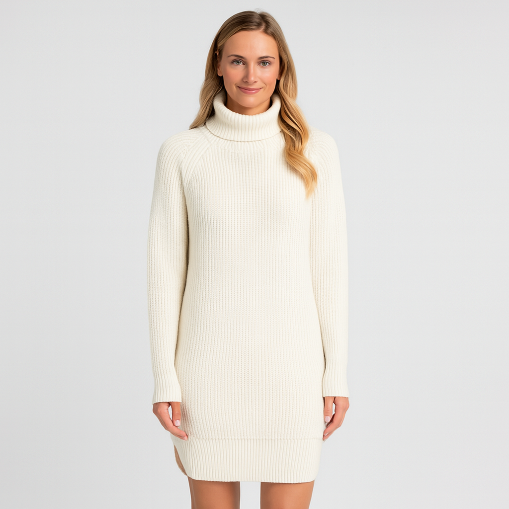 Damen Strickkleid Amira in Dunkelblau, elegantes Langarmkleid für schicke Business-Looks.