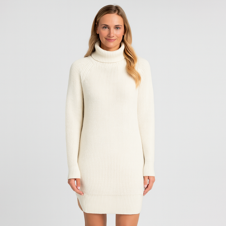 Damen Strickkleid Amira in Dunkelblau, elegantes Langarmkleid für schicke Business-Looks.