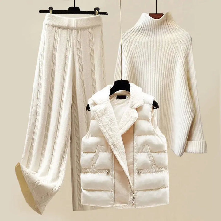 Damen elegantes Strick-Winterset mit Rollkragenpullover & bequemer Strickhose für Wärme & Stil.