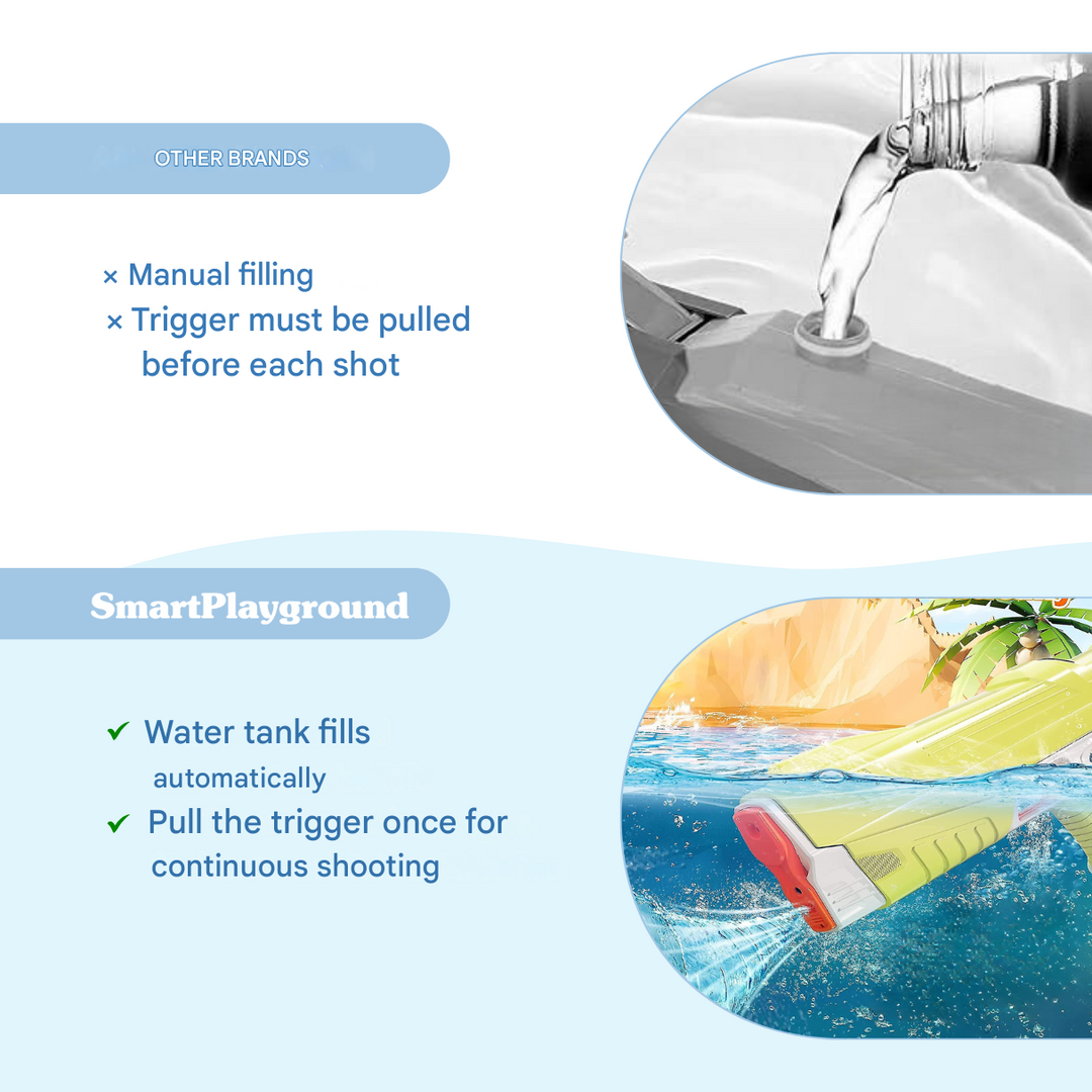 Kinder und Erwachsene genießen den Sommerspaß mit der elektrischen Wasserpistole und ihren starken Wasserstrahlen.