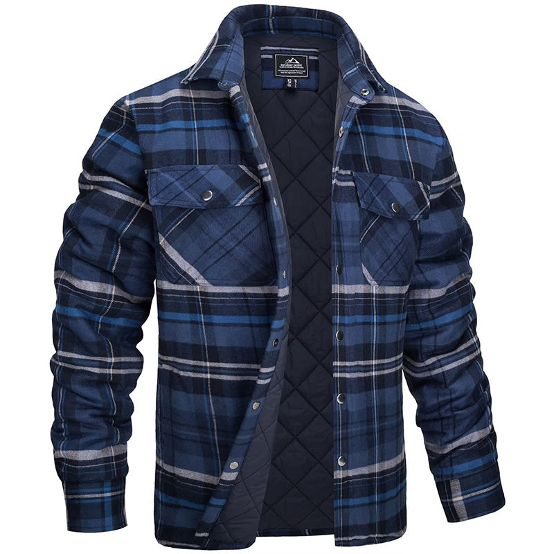 Robuste Herren Karierte Holzfällerjacke in Rot/Schwarz, ideal als warme Übergangs- oder Winterjacke für Outdoor.