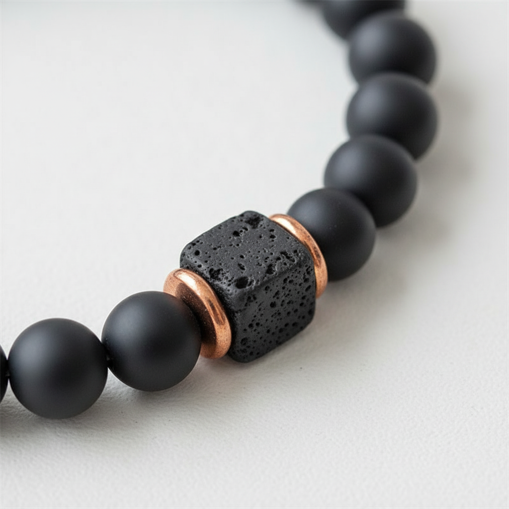 Elegantes Lavastein-Onyx-Armband für Damen & Herren, minimalistischer Schmuck mit Naturstein-Akzenten.
