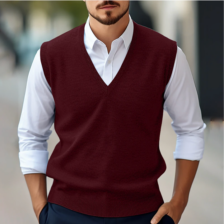 Stylische Herren V-Ausschnitt Weste ohne Ärmel. Perfekt für Layering und einen gepflegten Freizeit-Look.