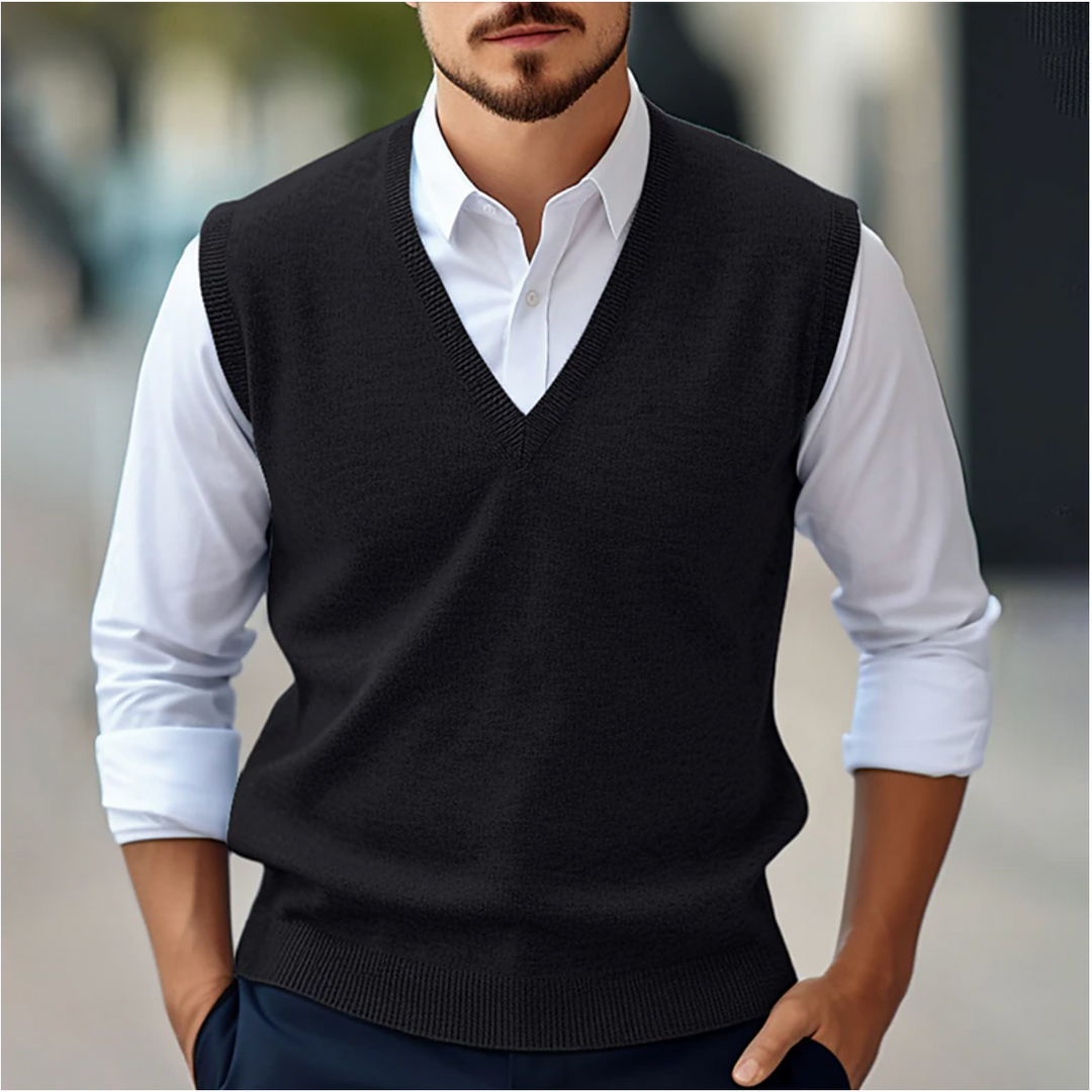Schicke Herren Ärmellose V-Ausschnitt Weste. Perfekt für Business Casual und vielseitige Herrenmode Outfits.