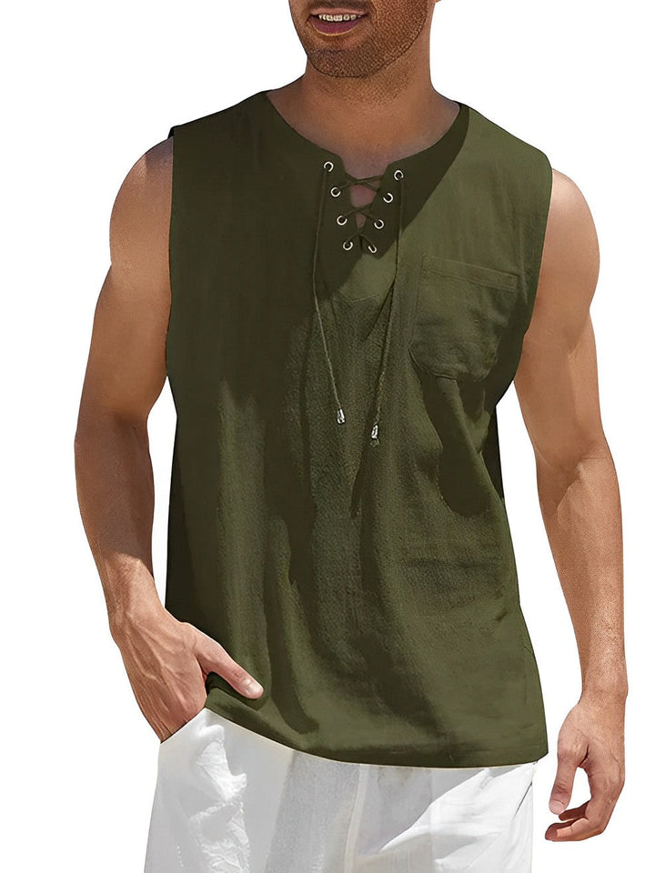 Herren ärmelloses V-Ausschnitt Oberteil "Thilo" in Schwarz, ideal für lässige Sommer-Freizeit.