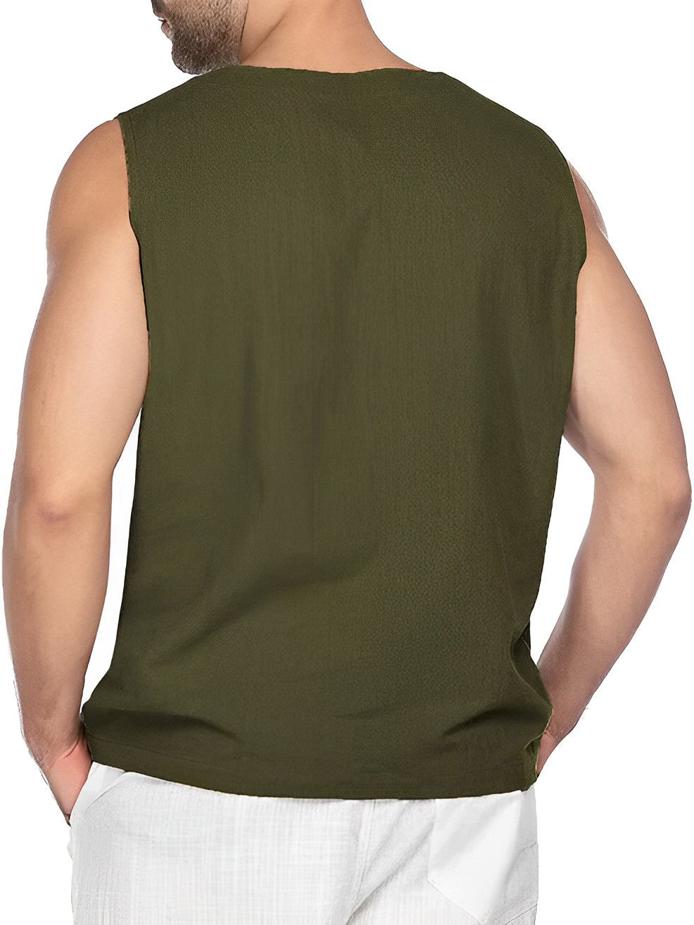 Lässiges Herren Tanktop mit V-Ausschnitt und Schnürdetail, perfekt für warme Sommertage.