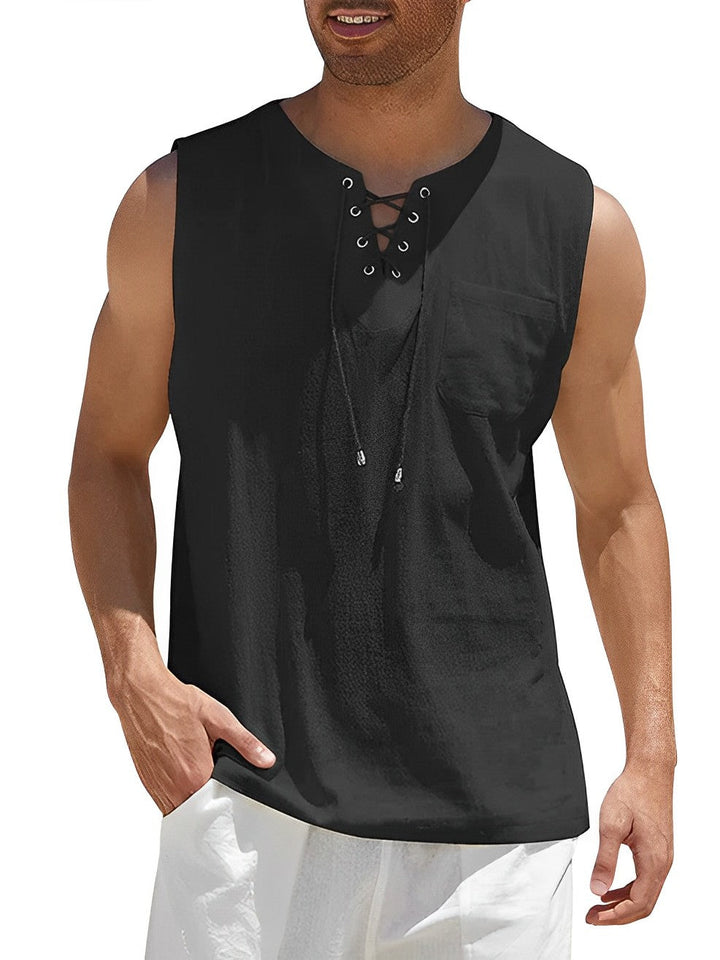 Luftiges V-Ausschnitt Tanktop für Herren, optimal für Freizeitaktivitäten und Entspannung.