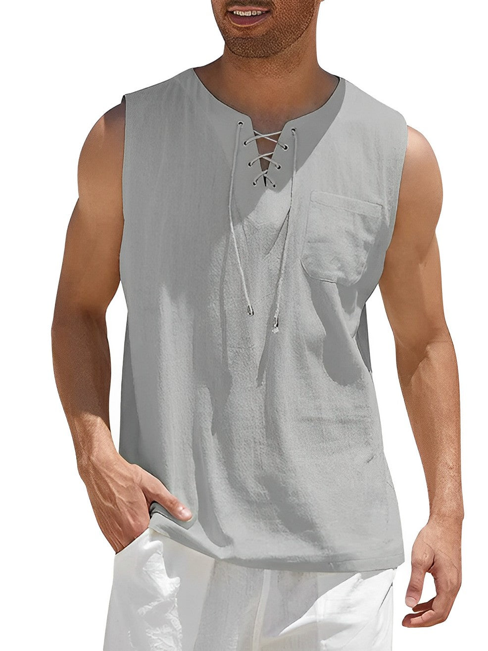Herren Basic Tanktop mit V-Ausschnitt, atmungsaktiv und lässig für heiße Sommertage.
