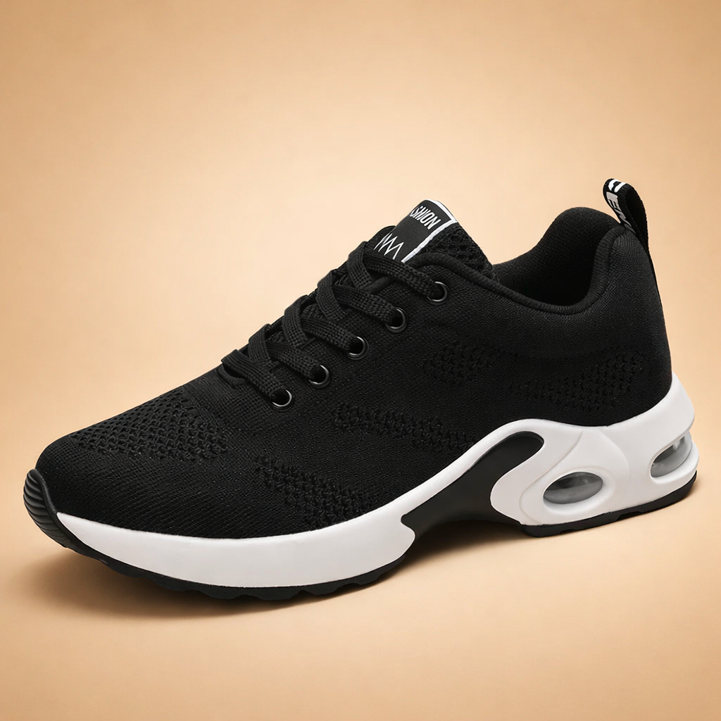 Eleganter Damen-Sneaker in Schwarz, orthopädisch und atmungsaktiv, ideal für stilvollen Alltagskomfort.