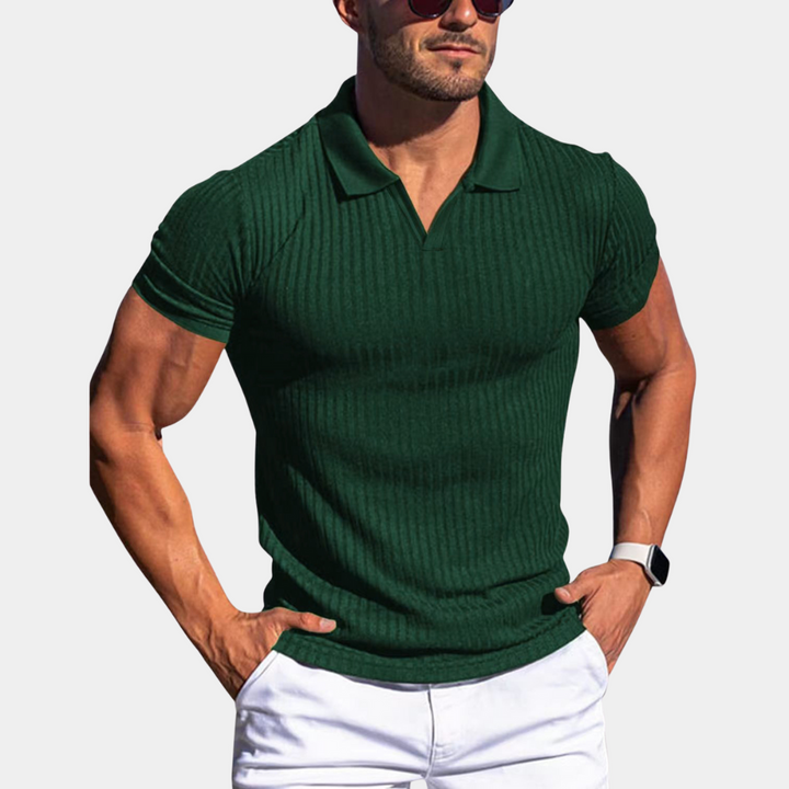 Komfortables Herren-Poloshirt im Rippdesign, atmungsaktiv & kurzärmlig, perfekt für lässige Sommer-Looks.