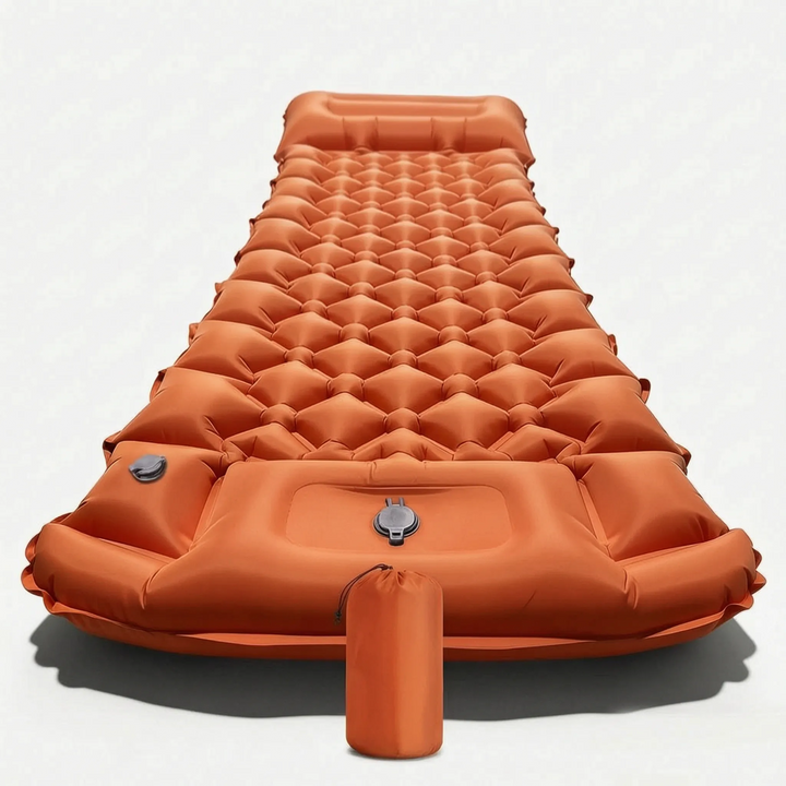 Ergonomische Schlafmatte mit integriertem aufblasbaren Kissen für höchsten Komfort beim Camping & Outdoor.