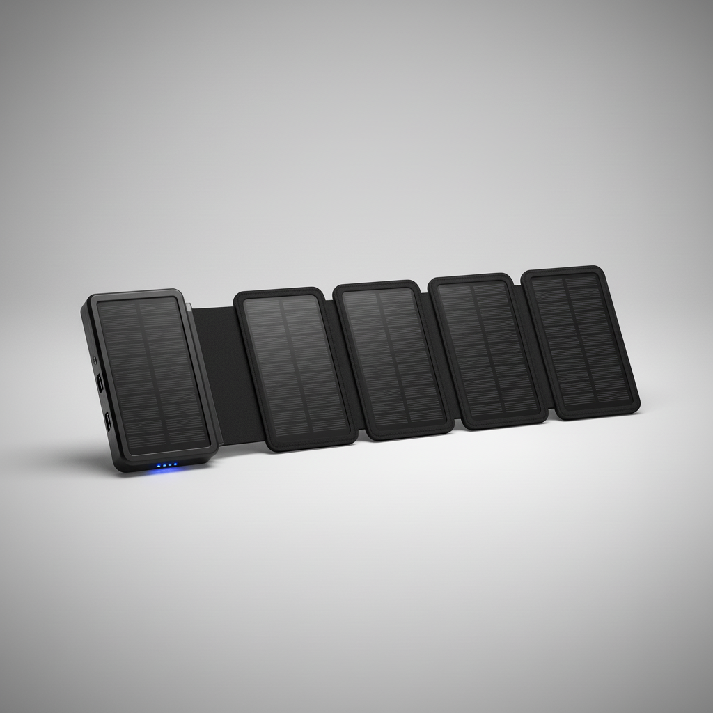 Die SunFoldar Solarpowerbank lädt ein Smartphone. Ideal für Wanderungen & Notfälle. Grüne Energie für Outdoor.