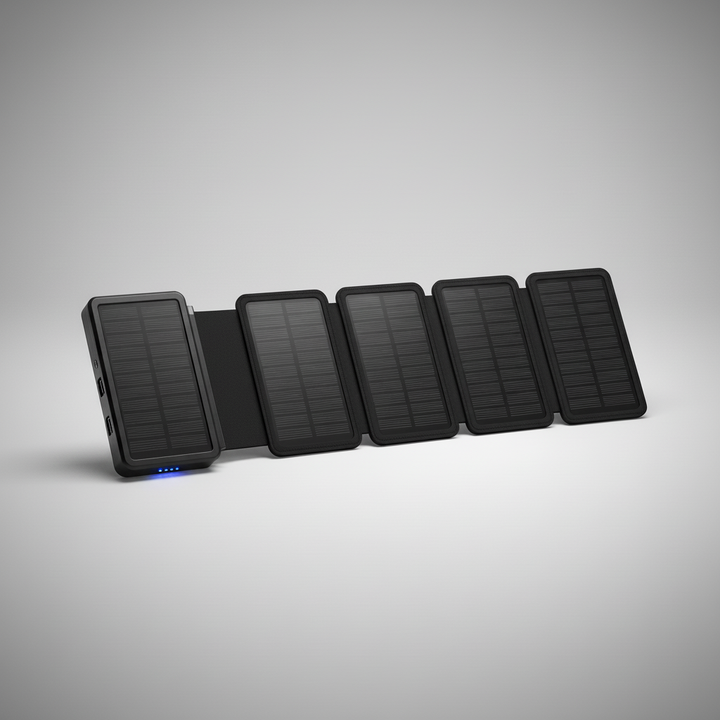 Die SunFoldar Solarpowerbank lädt ein Smartphone. Ideal für Wanderungen & Notfälle. Grüne Energie für Outdoor.