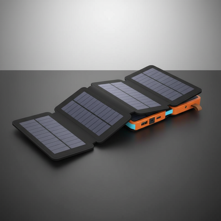 Nachhaltige, faltbare Solarpowerbank SunFoldar aus Kunststoff für umweltfreundliche Energieversorgung beim Outdoor.