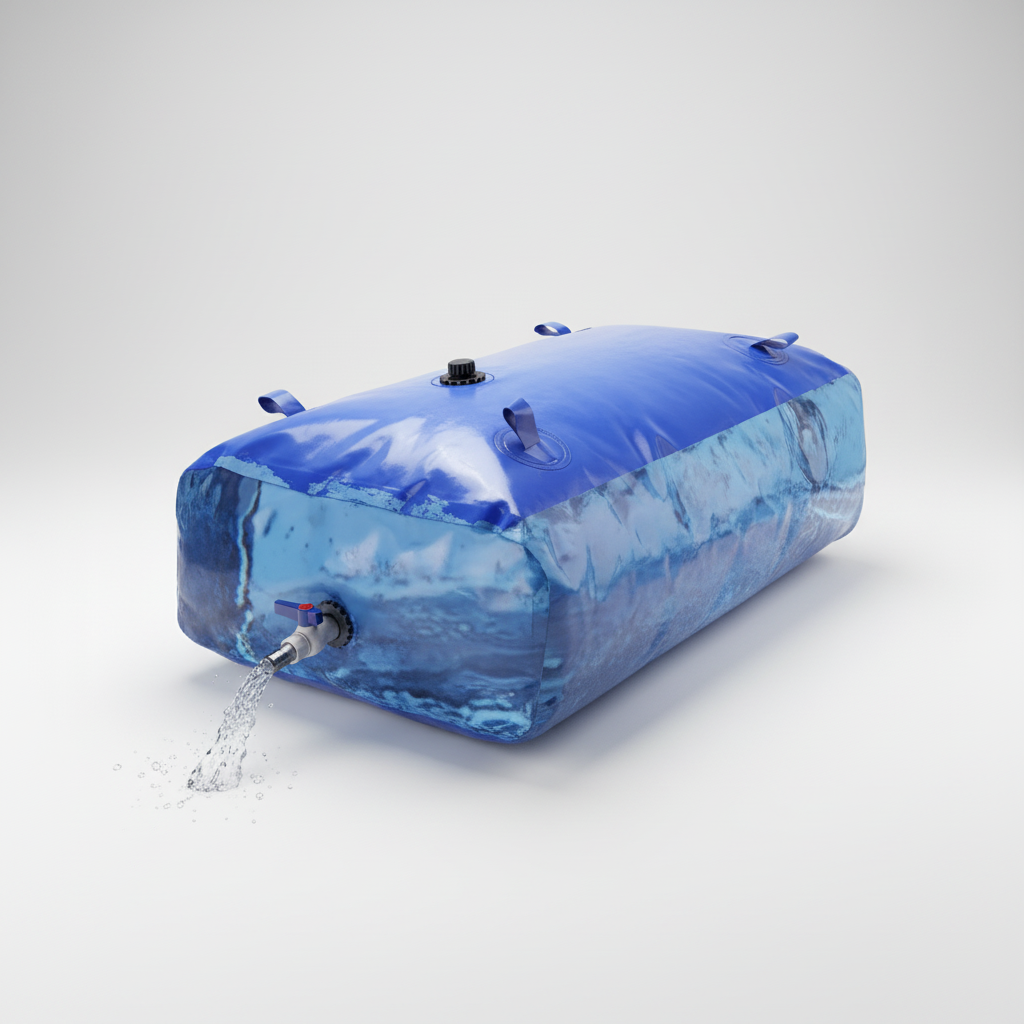 Flexibler AquaReserve Wasserspeicher zum Aufklappen, ideal für Gartenbewässerung und Notfallversorgung.